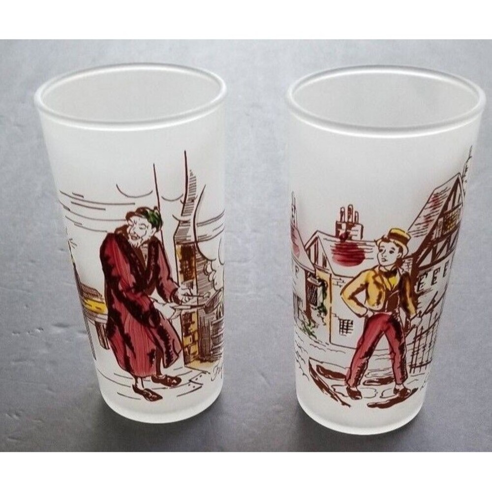 Vintage Frosted Glasses David Copperfield Fagin Set 2 Tom Collins Cocktail Glass